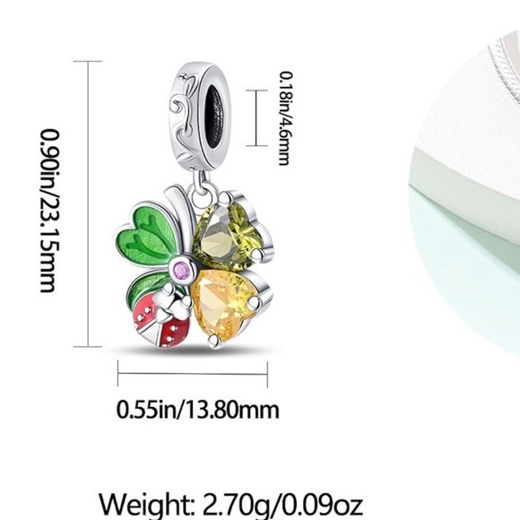 Lucky four leaf clover with lady bug sterling silver charm for Pandora bracelets - Picture 3 of 3